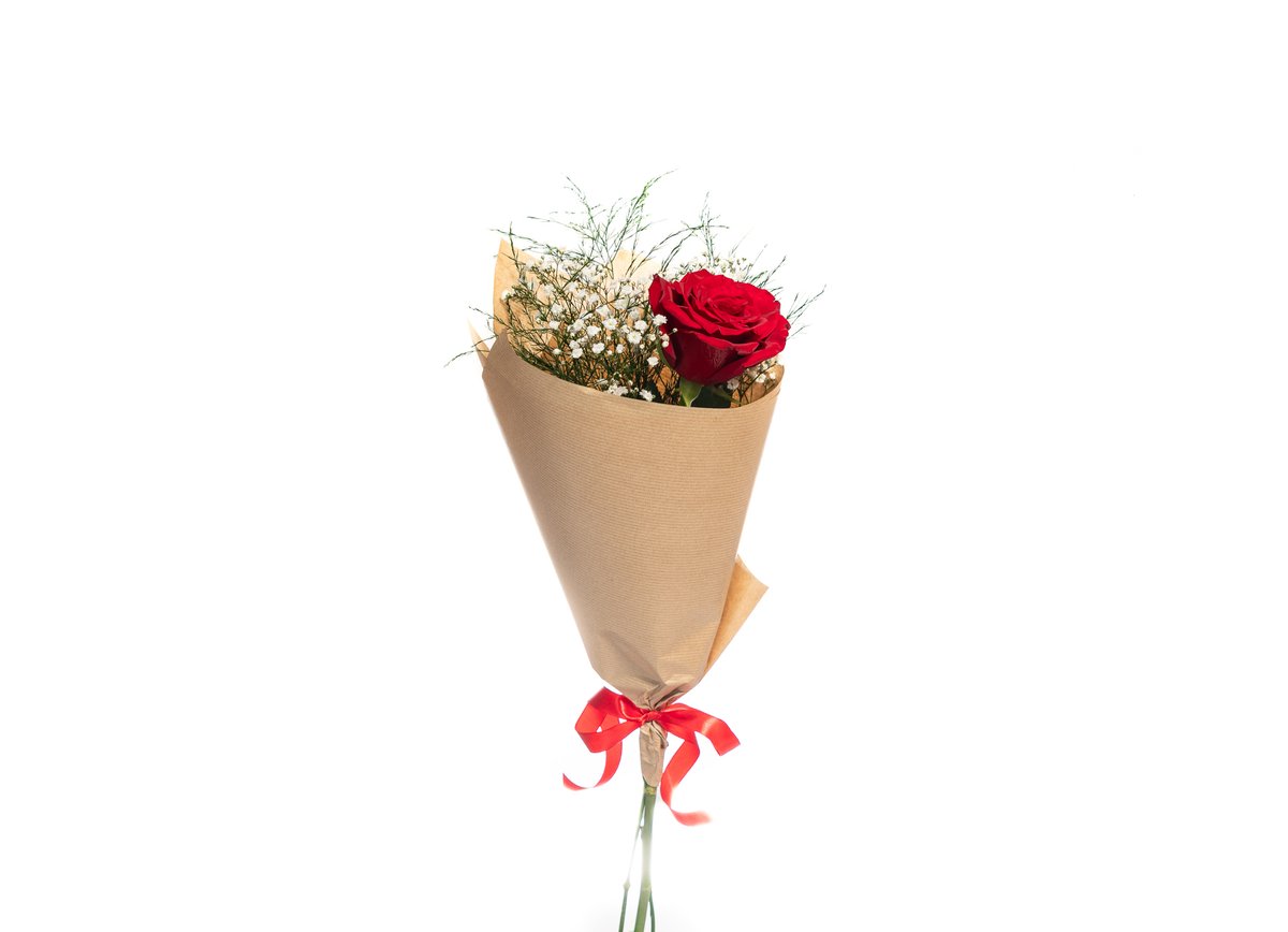 Single Rose with Greenery — Basta Flowers, Limassol