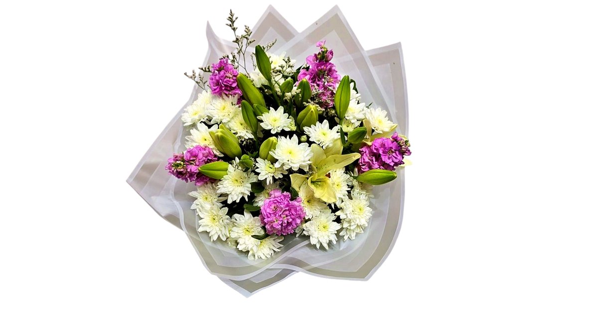 White & Purple Bouquet — Basta Flowers, Limassol
